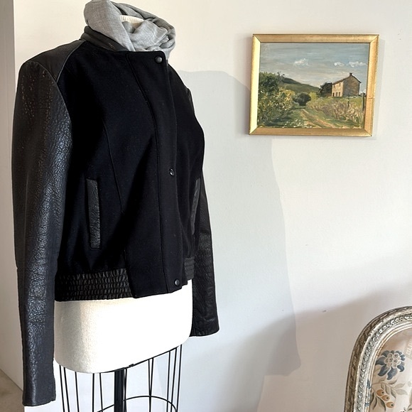 Cole Haan Leather/Wool/Cashmere Bomber Jacket with an Elegant Edge - Picture 2 of 11